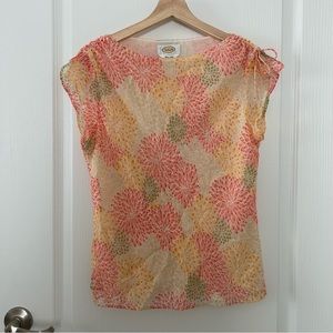 Talbots 10 Silk Blouse Multicolor Gathered Shoulder Cap Slv Feminine Lightweight